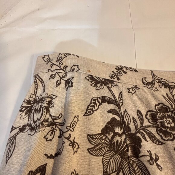 Dialogue Vintage-Inspired Beige & Brown Floral A-Line Skirt 20W Linen Blend - Picture 10 of 10